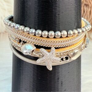 Silvertone Goldtone Starfish Shell Beach theme magnetic closure Bracelet